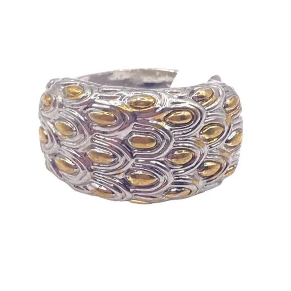 Mixed metal two tone feather design ring size 7.5
